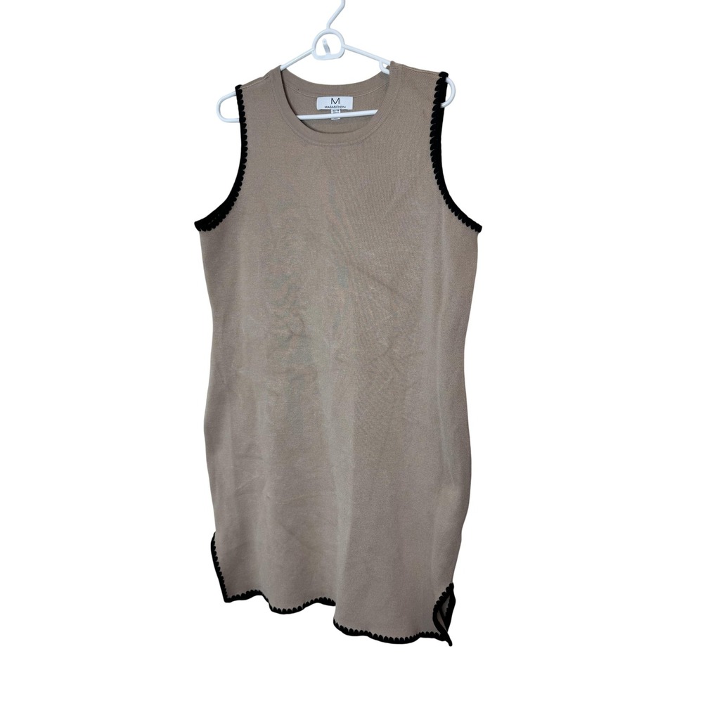 Magaschoni Sweater Dress Womens XL Beige‎ Knit Sleeveless Pom Trim Tank